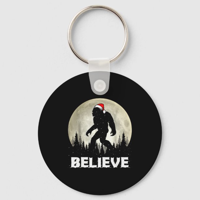 Santa Hat Bigfoot Believe Christmas Lights Rock Sa Key Ring (Front)