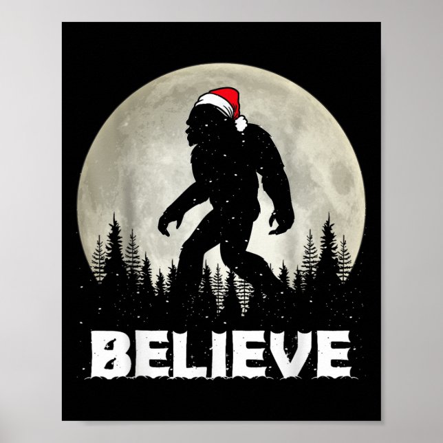Santa Hat Bigfoot Believe Christmas Lights Rock Sa Poster (Front)