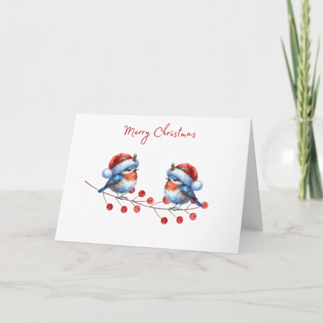 Santa Hat Birds Merry Christmas Card (Front)