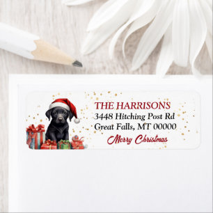 Santa Hat Black Lab Puppy Christmas Return Address Label