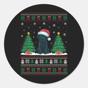 Santa Hat Black Labrador Dog Xmas Tree Lights Ugly Classic Round Sticker
