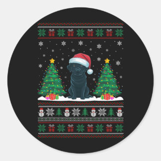 Santa Hat Black Labrador Dog Xmas Tree Lights Ugly Classic Round Sticker