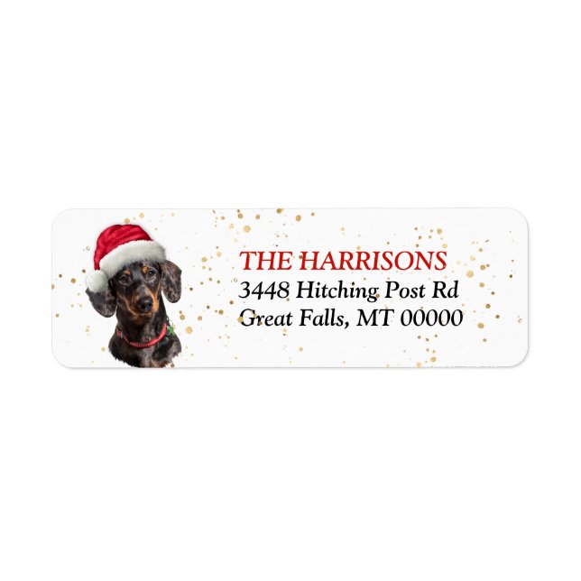 Santa Hat Black Tan Dachshund Return Address Label (Front)