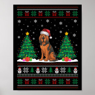 Santa Hat Bloodhound Dog Christmas Tree Lights Ugl Poster