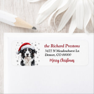 Santa Hat Border Collie Dog Return Address Label