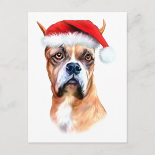 Santa Hat Boxer Holiday Postcard