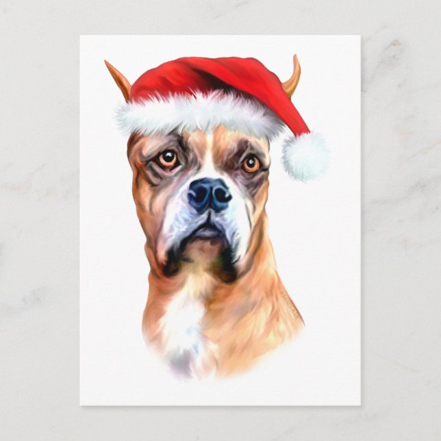 Santa Hat Boxer Holiday Postcard (Front)