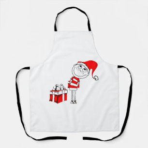 Santa Hat Boy Hiding Christmas Present Apron