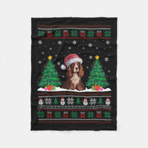 Santa Hat Boykin Spaniel Dog Xmas Tree Lights Ugly Fleece Blanket
