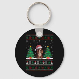 Santa Hat Boykin Spaniel Dog Xmas Tree Lights Ugly Key Ring