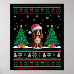 Santa Hat Boykin Spaniel Dog Xmas Tree Lights Ugly Poster