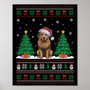 Santa Hat Briard Dog Christmas Tree Lights Ugly Sw Poster