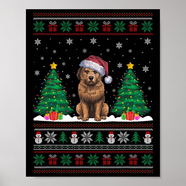 Santa Hat Briard Dog Christmas Tree Lights Ugly Sw Poster (Front)
