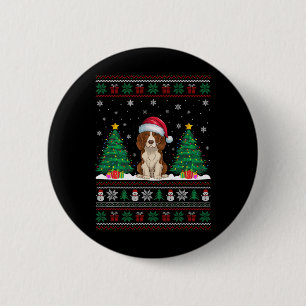 Santa Hat Brittany Spaniel Dog Xmas Tree Lights Ug 6 Cm Round Badge