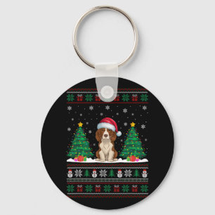 Santa Hat Brittany Spaniel Dog Xmas Tree Lights Ug Key Ring