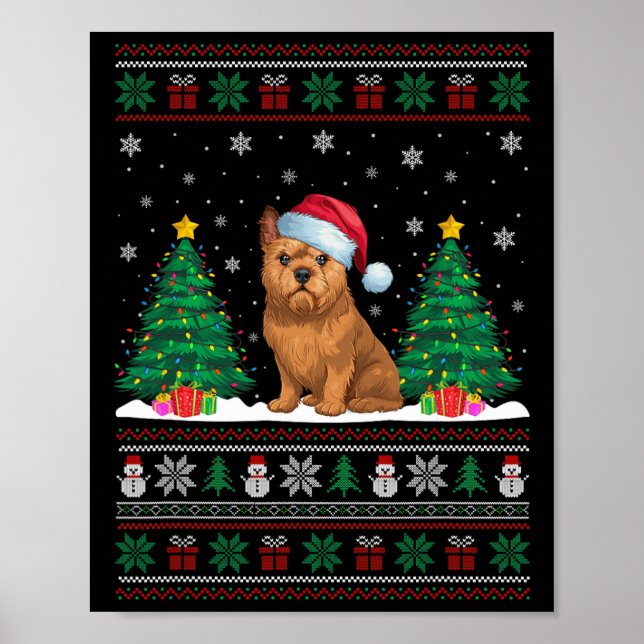 Santa Hat Brussels Griffon Dog Xmas Tree Lights Ug Poster (Front)