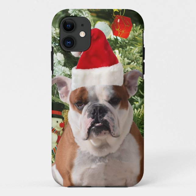 Santa Hat Bulldog Christmas Tree Snowman Gift Box Case-Mate iPhone Case (Back)