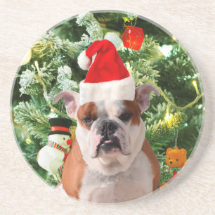 Santa Hat Bulldog Christmas Tree Snowman Gift Box Coaster