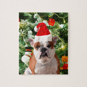 Santa Hat Bulldog Christmas Tree Snowman Gift Box Jigsaw Puzzle