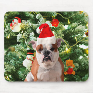 Santa Hat Bulldog Christmas Tree Snowman Gift Box Mouse Pad