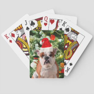 Santa Hat Bulldog Christmas Tree Snowman Gift Box Playing Cards