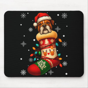 Santa Hat Bulldog Dog In Christmas Socks Men Women Mouse Pad