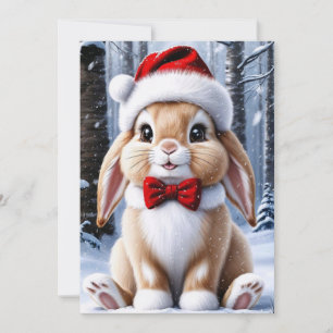 Santa Hat Bunny Christmas Greeting Card