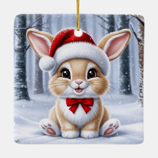 Santa Hat Bunny Ornament (Back)