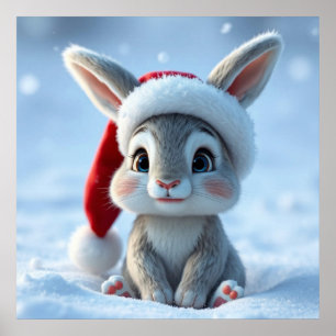 Santa Hat Bunny Poster