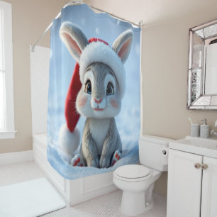 Santa Hat Bunny Shower Curtain