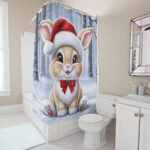 Santa Hat Bunny Shower Curtain