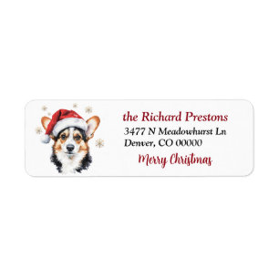 Santa Hat Cardigan Welsh Corgi Return Address Label
