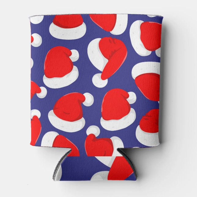 Santa Hat Cartoon Seamless Background Can Cooler (Front)