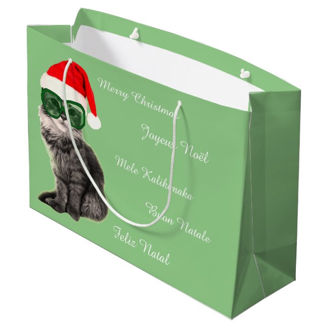 Santa hat cat, Christmas gift Large Gift Bag (Back Angled)