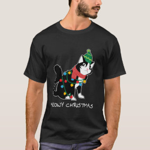 Santa Hat Cat Meowy X Mas Light Up Funny Christmas T-Shirt