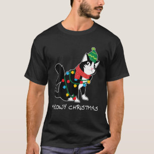Santa Hat Cat Meowy X-Mas Light Up Funny Christmas T-Shirt