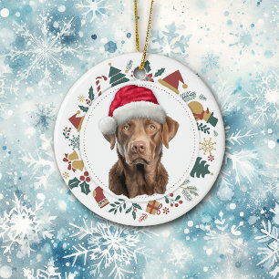 Santa Hat Chesapeake Bay Retriever Holiday Wreath Ceramic Ornament