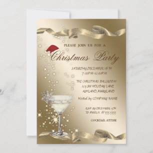 Santa Hat Chic Wine Glass Company Christmas Invitation