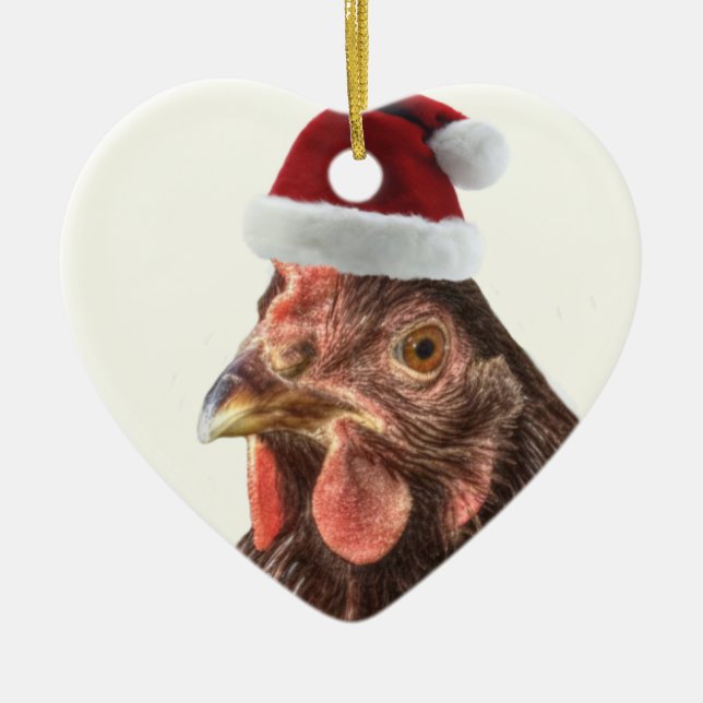 Santa Hat Chicken Ceramic Tree Decoration (Front)