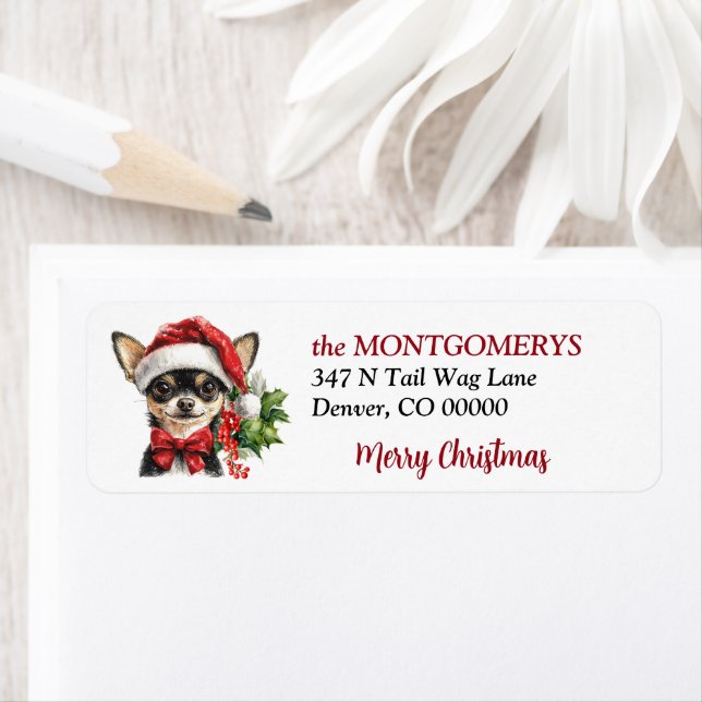 Santa Hat Chihuahua Christmas Return Address Return Address Label (Insitu)