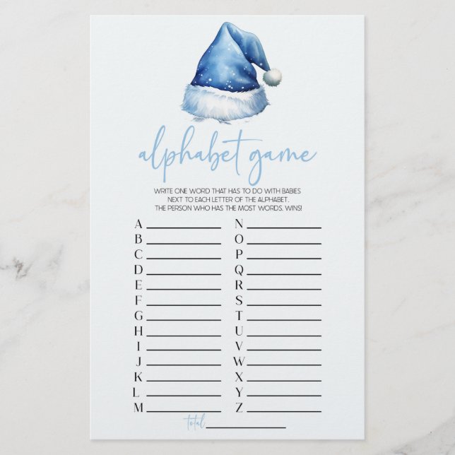 Santa Hat Christmas Alphabet Baby Shower Game Stationery (Front)