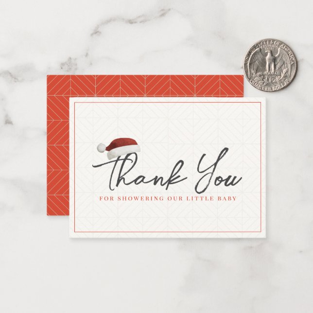 Santa Hat Christmas Baby Shower Thank You Card (Front/Back In Situ)