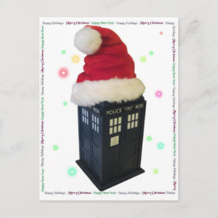 santa hat christmas blue police box holiday postcard