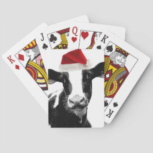 Santa Hat Christmas Cow! Playing Cards