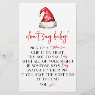 Santa Hat Christmas Don't Say Baby Shower Game Stationery