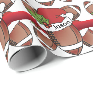 Santa Hat Christmas Football   DIY Name Wrapping Paper