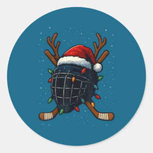 Santa Hat Christmas Ice Hockey Helmet Player Reind Classic Round Sticker