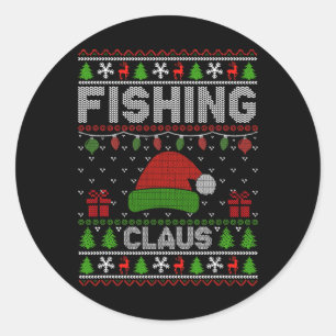 Santa Hat Christmas Light Fishing Claus Ugly Xmas Classic Round Sticker