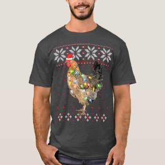 Santa Hat Christmas Lights Chicken , Funny Xmas Tr T-Shirt