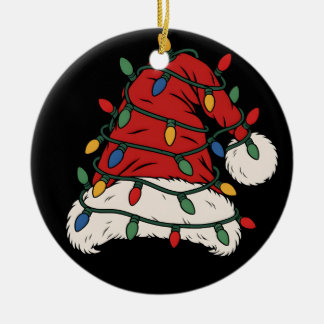 Santa Hat Christmas Lights Men Women Kids Ceramic Ornament
